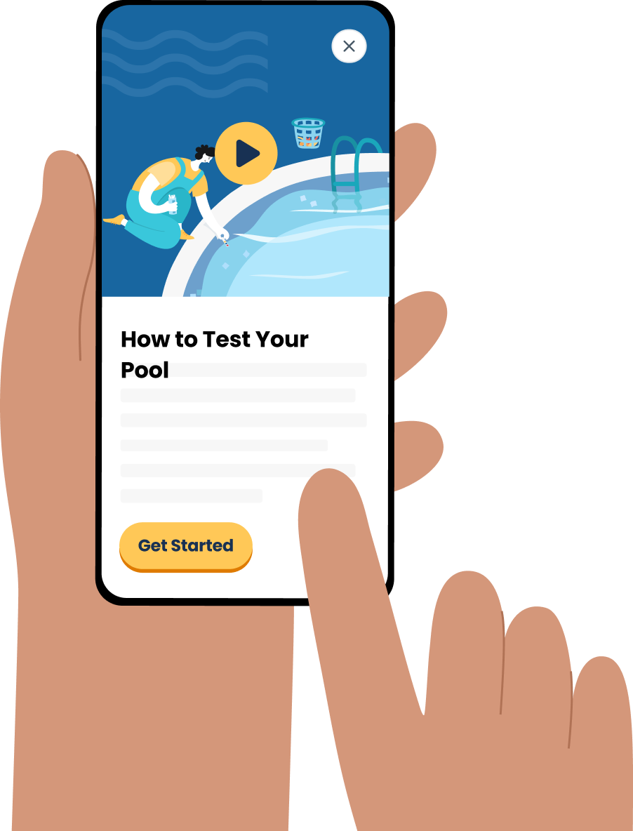 Holding a Phone With a Screenshot of The Pool Care App by Swim University